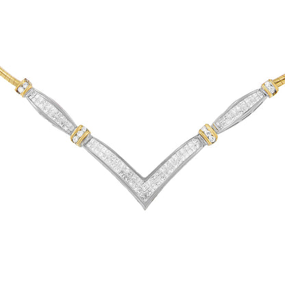 14K Yellow and White Gold 2.00 Cttw Round and Princess-Cut Diamond 'V' Shape Statement Necklace (H-I Color, SI2-I1 Clarity) - 18" Bids.com
