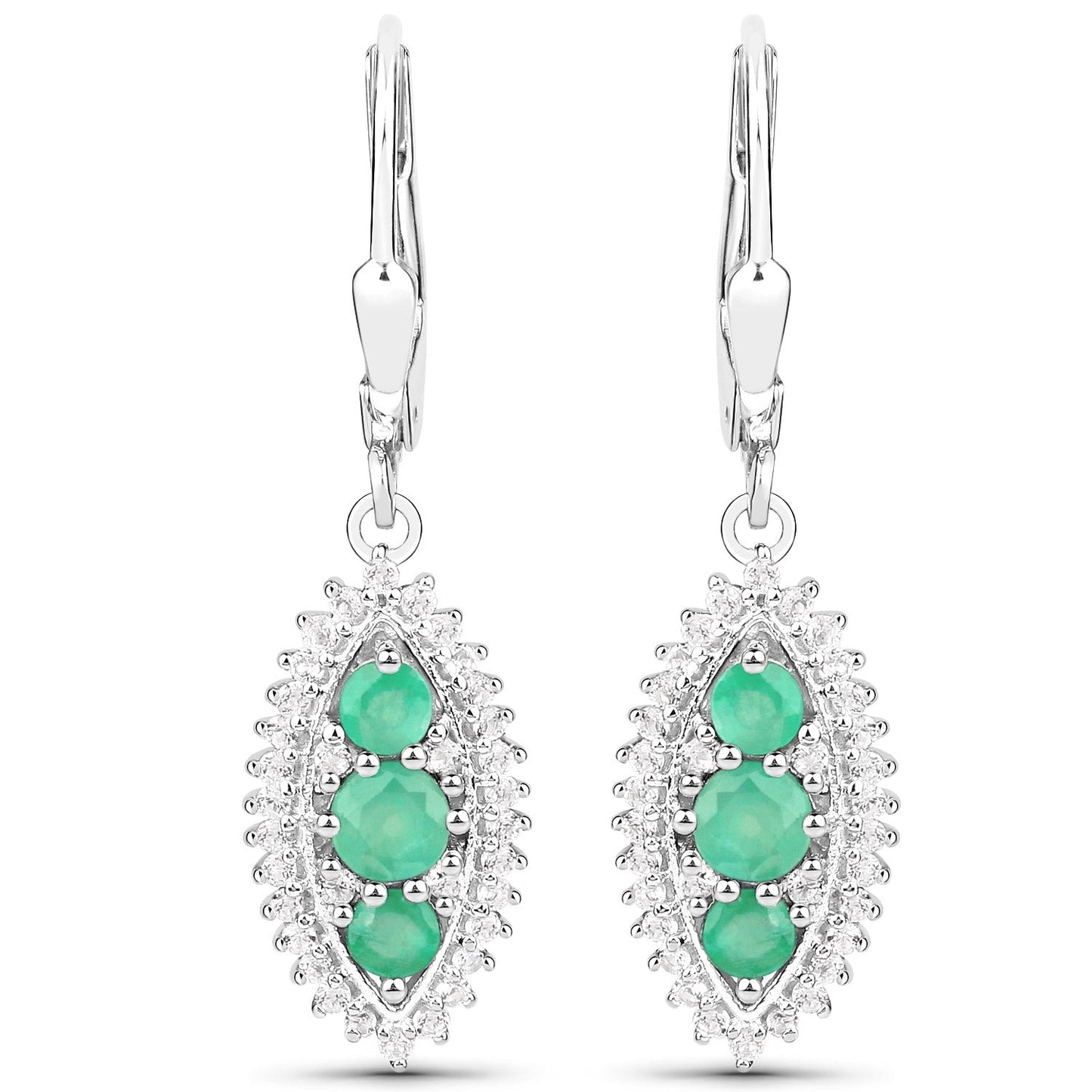 3.52 Carat Genuine Zambian Emerald and White Topaz .925 Sterling Silver 3 Piece Jewelry Set (Ring, Earrings, and Pendant w/ Chain) Bids.com