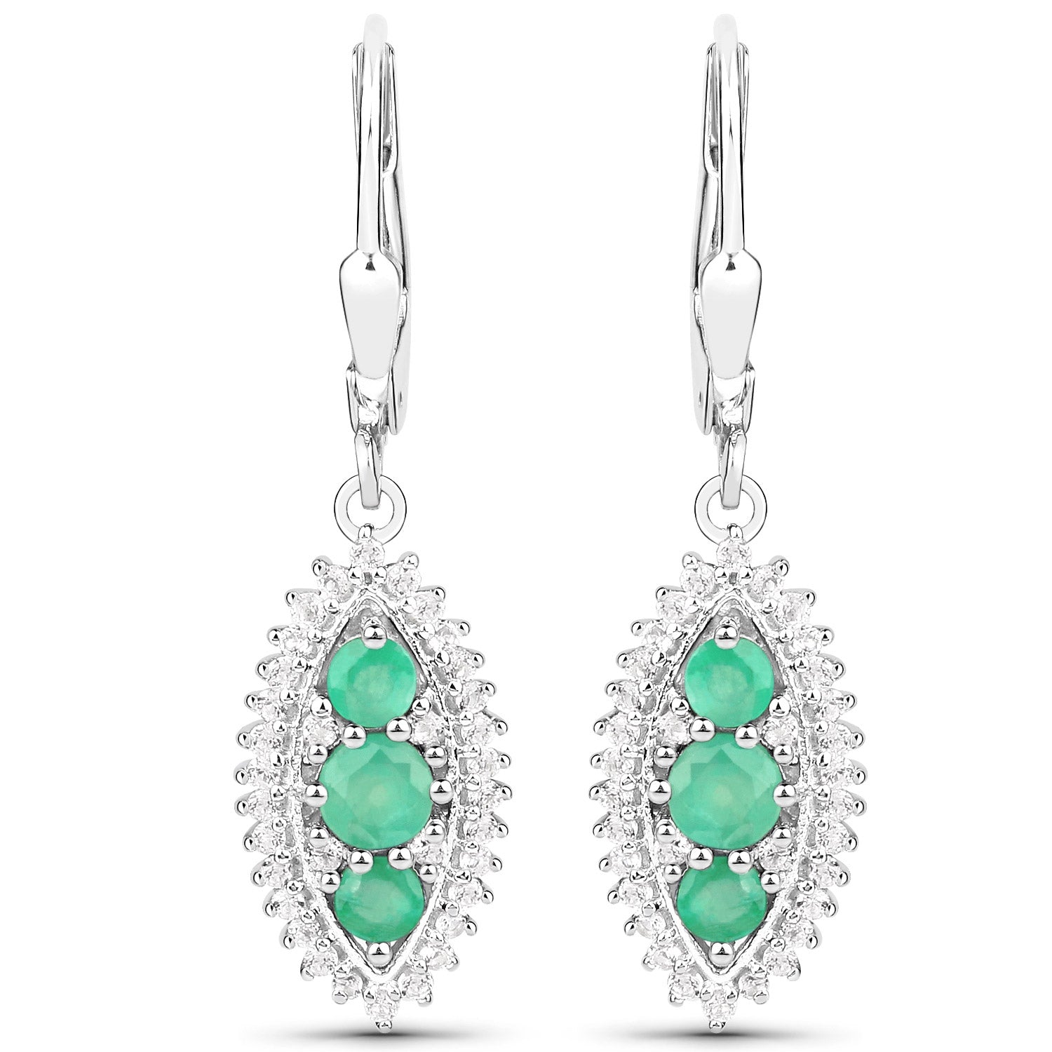 3.52 Carat Genuine Zambian Emerald and White Topaz .925 Sterling Silver 3 Piece Jewelry Set (Ring, Earrings, and Pendant w/ Chain) Bids.com