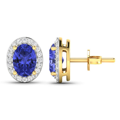 1.50 Carat Genuine Tanzanite and White Diamond 14K Yellow Gold Earrings Bids.com