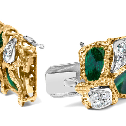 18K Yellow Gold 3 1/4 Cttw Diamond and Green Enamel Gold Textured Bracelet (G-H Color, VS1-VS2 Clarity) - 7" Inches Bids.com