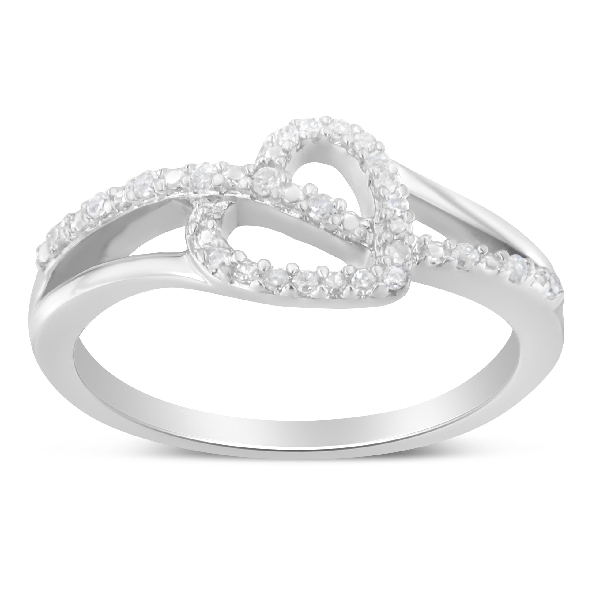 .925 Sterling Silver 1/8 Cttw Diamond Open Heart Leaf Curvy Bypass Accent Fashion or Promise Ring (I-J Color, I2-I3 Clarity) - Size 6 Bids.com