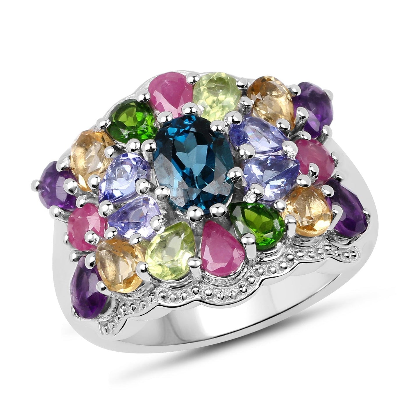 4.02 Carat Genuine Multi Stone .925 Sterling Silver Ring Bids.com