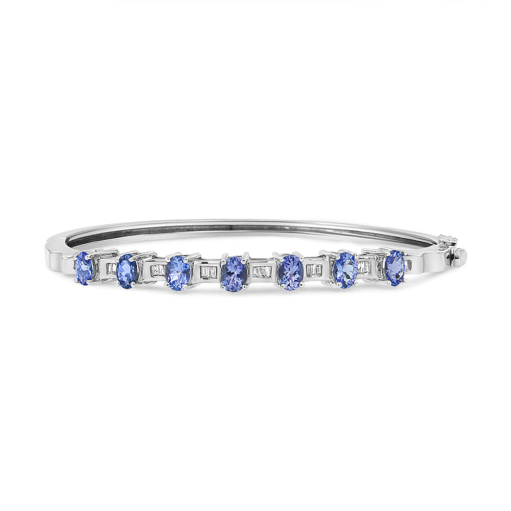 14K White Gold 5 MM Oval Blue Tanzanite and 1/4 Cttw Diamond Bangle (H-I Color, VS2-SI1 Clarity) - Fits wrists up to 7 1/2 Inches Bids.com
