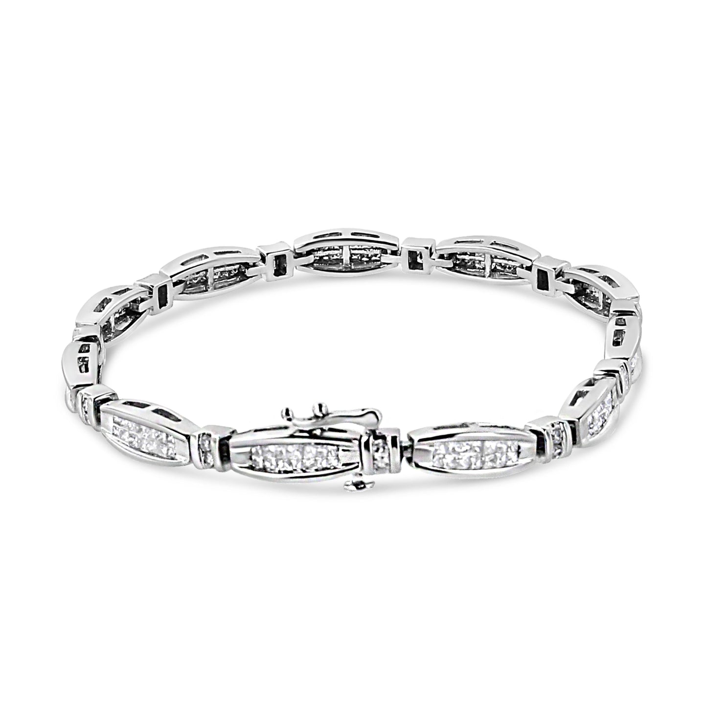 14K White Gold 2.0 Cttw Princess and Round Diamond Bar and Link Bracelet (I-J Color, I1-I2 Clarity) - 7.25" Inches Bids.com