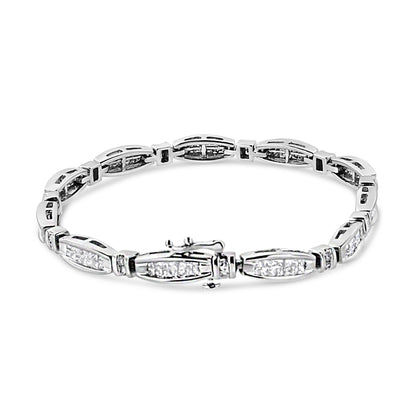 14K White Gold 2.0 Cttw Princess and Round Diamond Bar and Link Bracelet (I-J Color, I1-I2 Clarity) - 7.25" Inches Bids.com