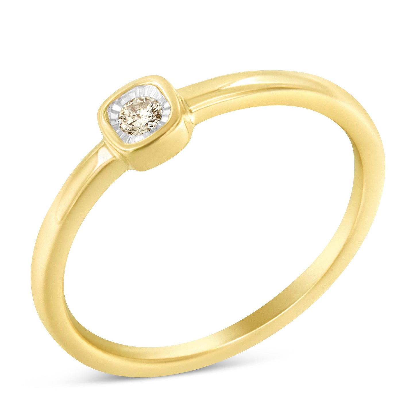 14K Yellow Gold Plated .925 Sterling Silver 1/20 Carat Diamond Square Cushion-Shaped Miracle Set Petite Fashion Promise Ring (J-K Color, I1-I2 Clarity) - Size 6 Bids.com