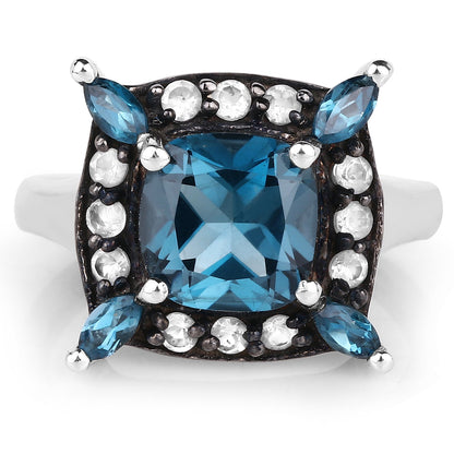 3.24 Carat Genuine London Blue Topaz and White Topaz .925 Sterling Silver Ring Bids.com
