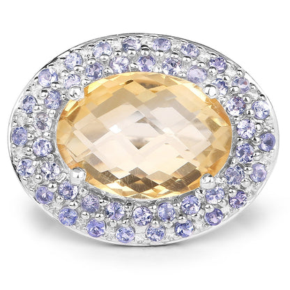 5.78 Carat Genuine Citrine and Tanzanite .925 Sterling Silver Ring Bids.com
