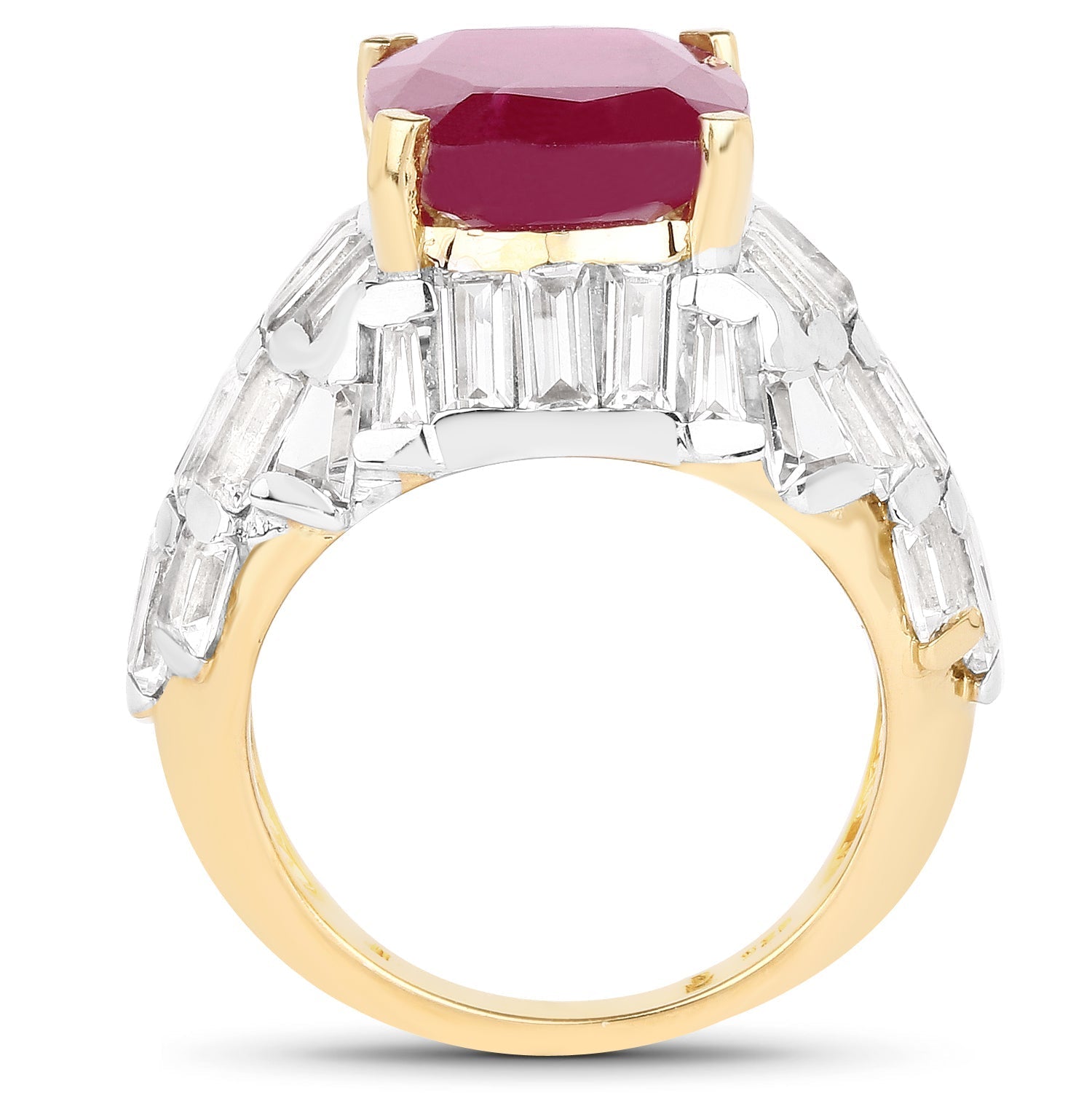 14K Yellow Gold Plated 10.76 Carat Glass Filled Ruby and White Topaz .925 Sterling Silver Ring Bids.com
