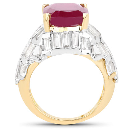 14K Yellow Gold Plated 10.76 Carat Glass Filled Ruby and White Topaz .925 Sterling Silver Ring Bids.com