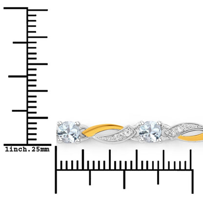 0.74 Carat Genuine Aquamarine and White Sapphire .925 Sterling Silver Bracelet Bids.com