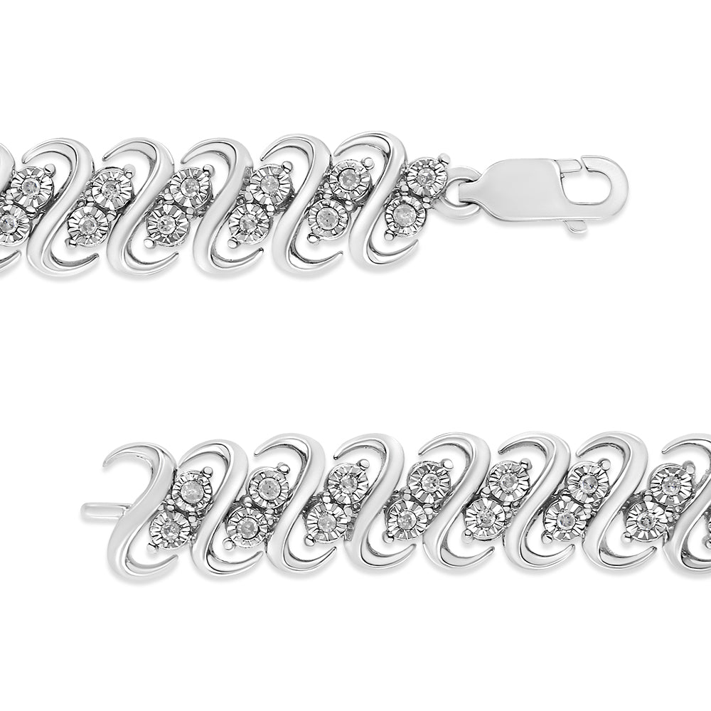 .925 Sterling Silver 1/2 Cttw Diamond Double Row S-Link Bracelet (I-J Color, I2-I3 Clarity) - 7.5" Inches Bids.com