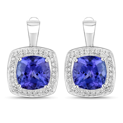 5.95 Carat Genuine Tanzanite and White Diamond 14K White Gold Earrings Bids.com