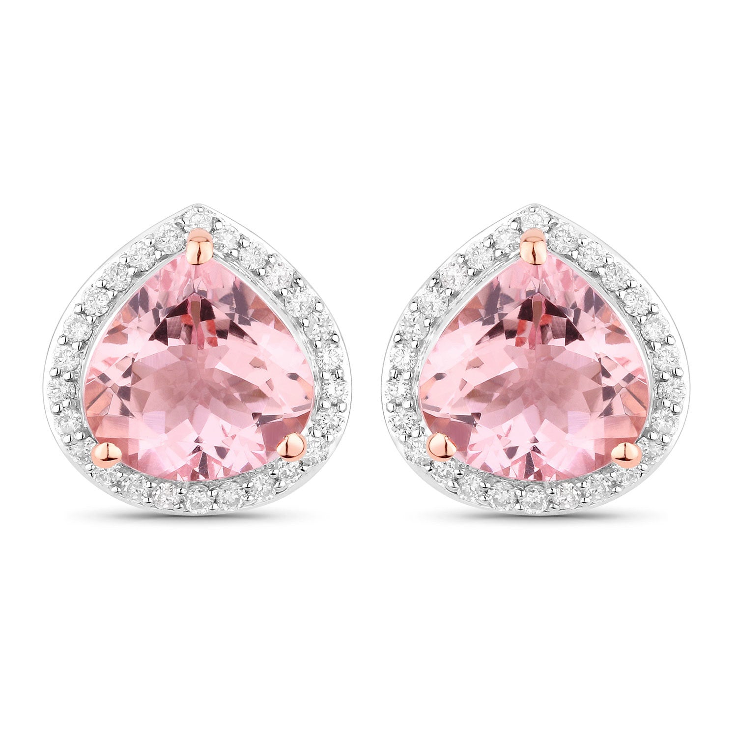 3.27 Carat Genuine Morganite and White Diamond 14K Rose Gold Earrings Bids.com