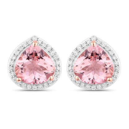 3.27 Carat Genuine Morganite and White Diamond 14K Rose Gold Earrings Bids.com