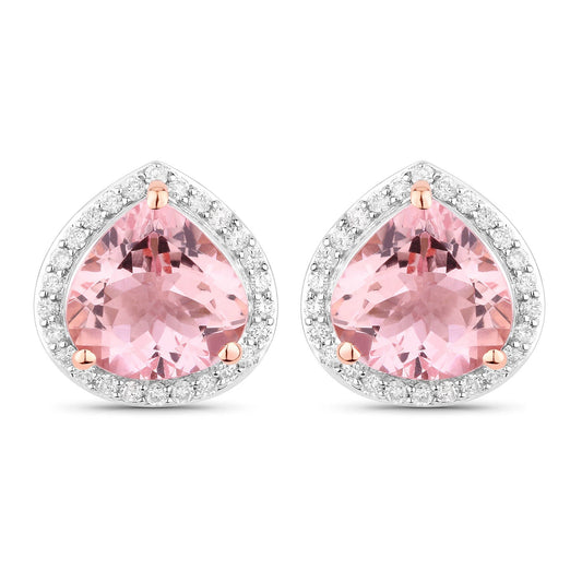 3.27 Carat Genuine Morganite and White Diamond 14K Rose Gold Earrings Bids.com