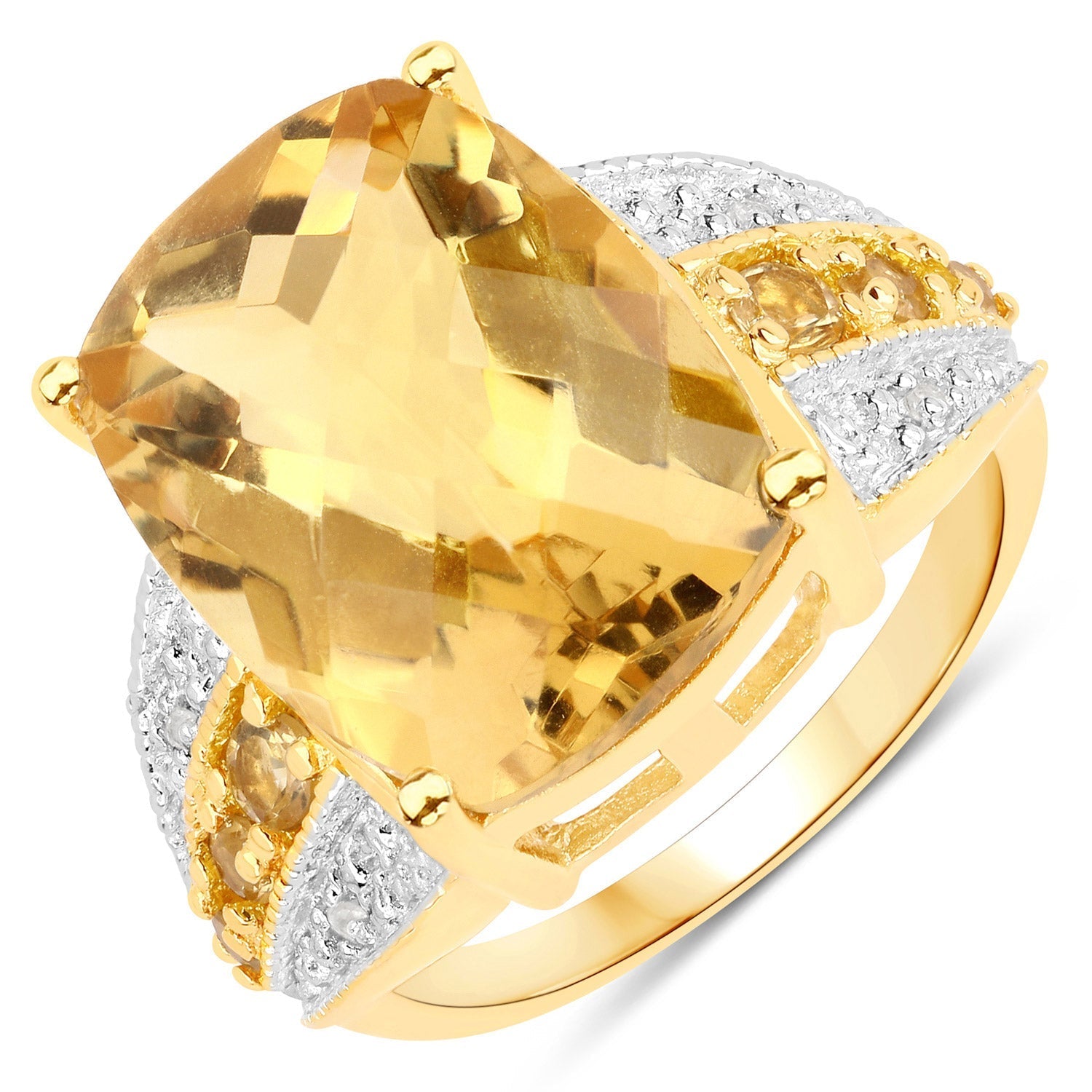 8.44 Carat Genuine Citrine and White Topaz .925 Sterling Silver Ring Bids.com