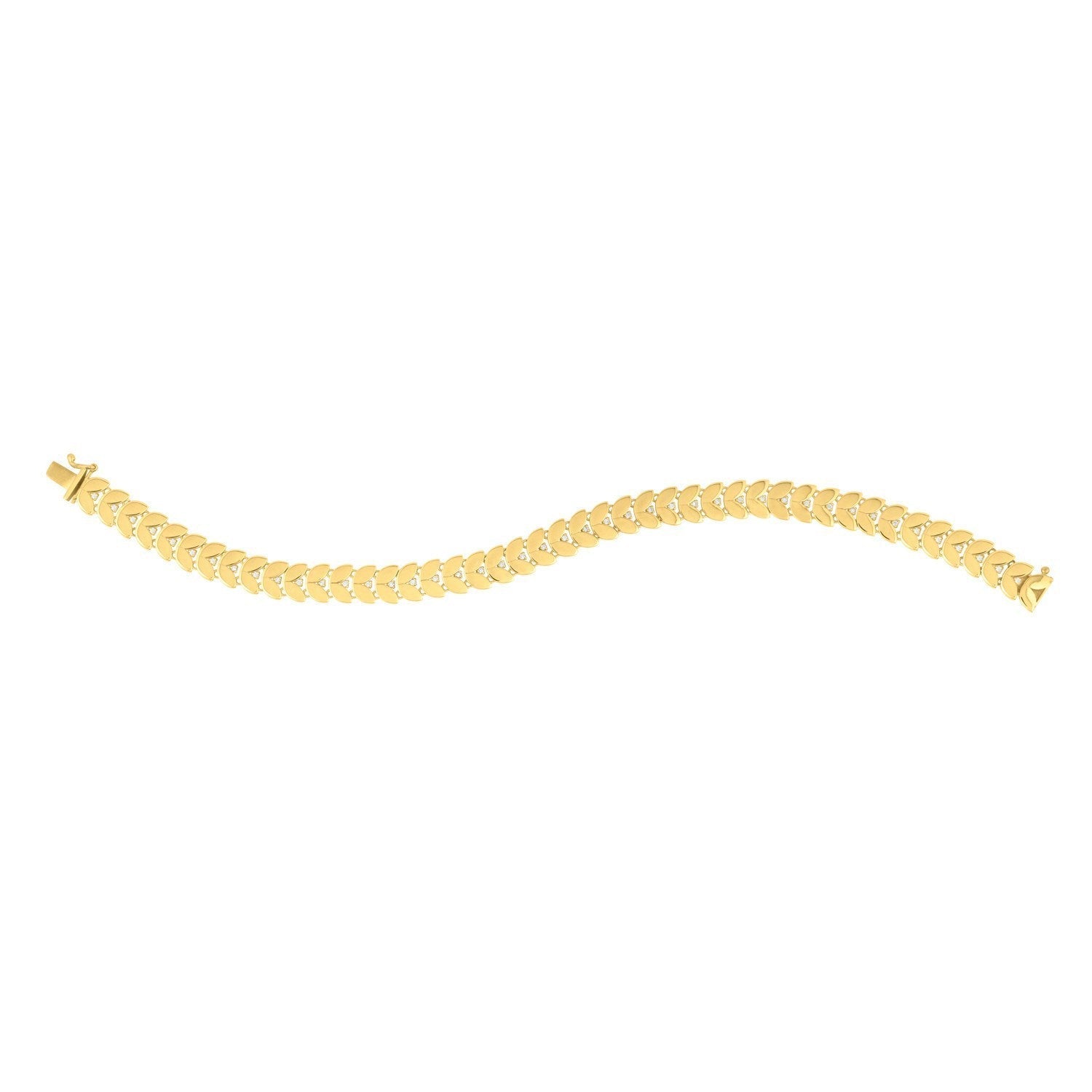 14k Yellow Gold 7 1/2 inch Laurel Leaf Bracelet with Diamond (7.40 mm) Bids.com