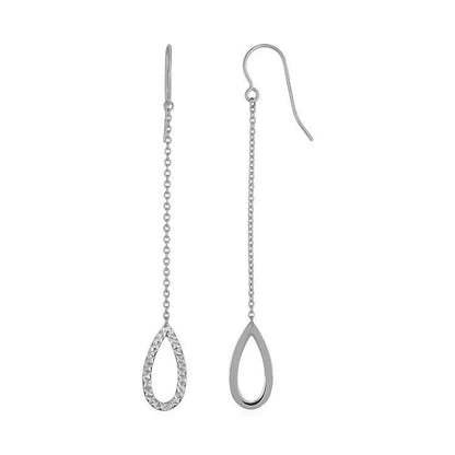 Textured Pear Shaped Long Drop Earrings in 14k White Gold Bids.com
