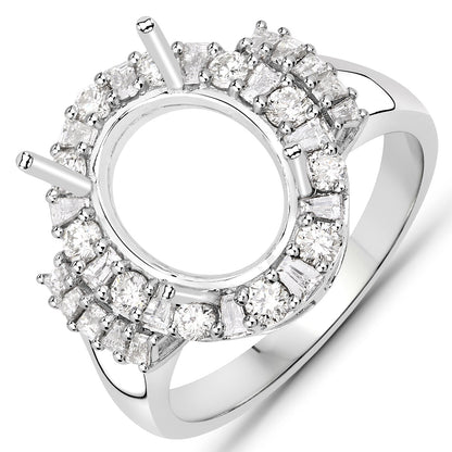 0.83 Carat Genuine White Diamond 14K White Gold Semi Mount Ring - holds 11x9mm Oval Gemstone Bids.com
