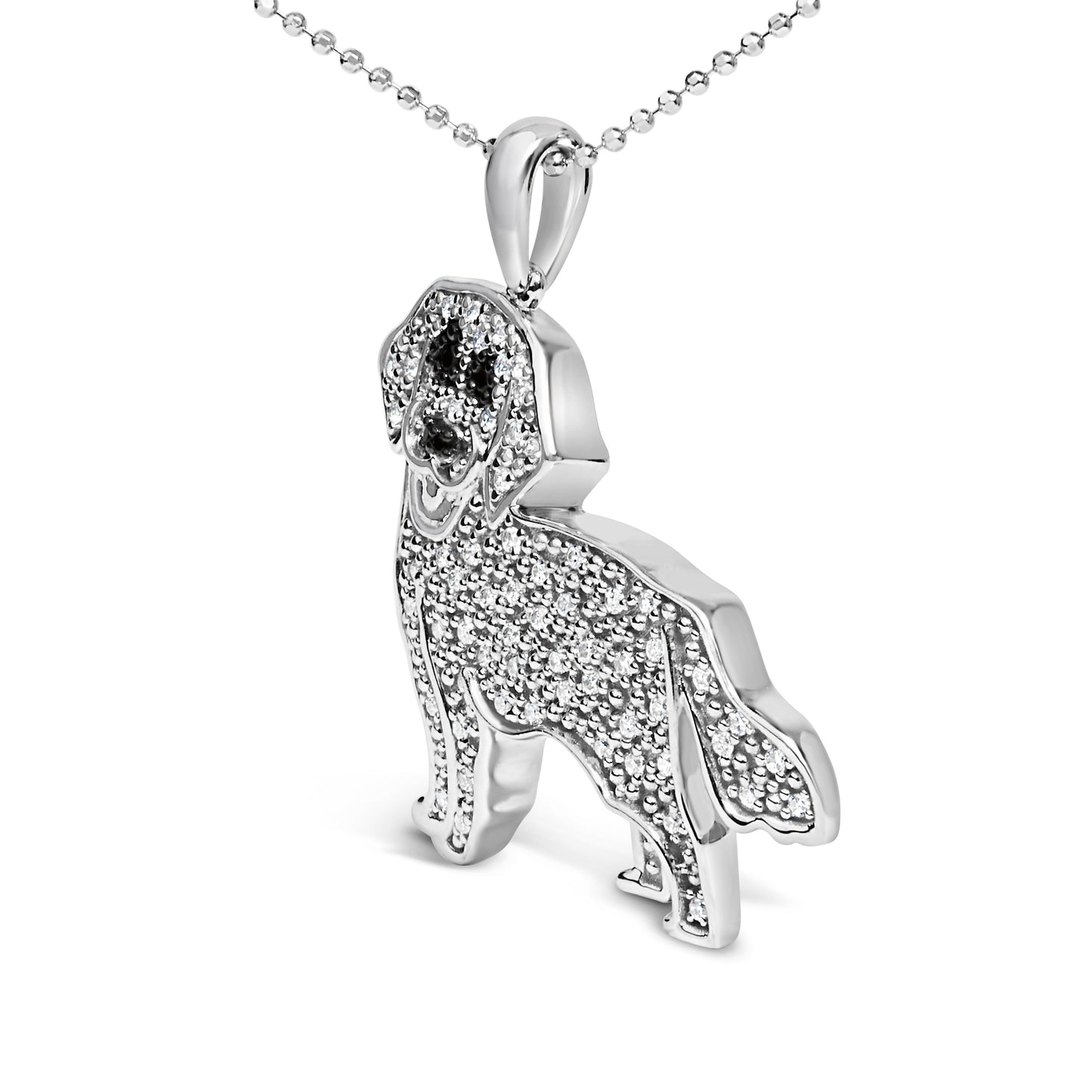 .925 Sterling Silver 1/3 Cttw White and Black Diamond  Labrador Retriever Dog Pendant Necklace (I-J Color, I2-I3 Clarity) - 18" Inches Bids.com