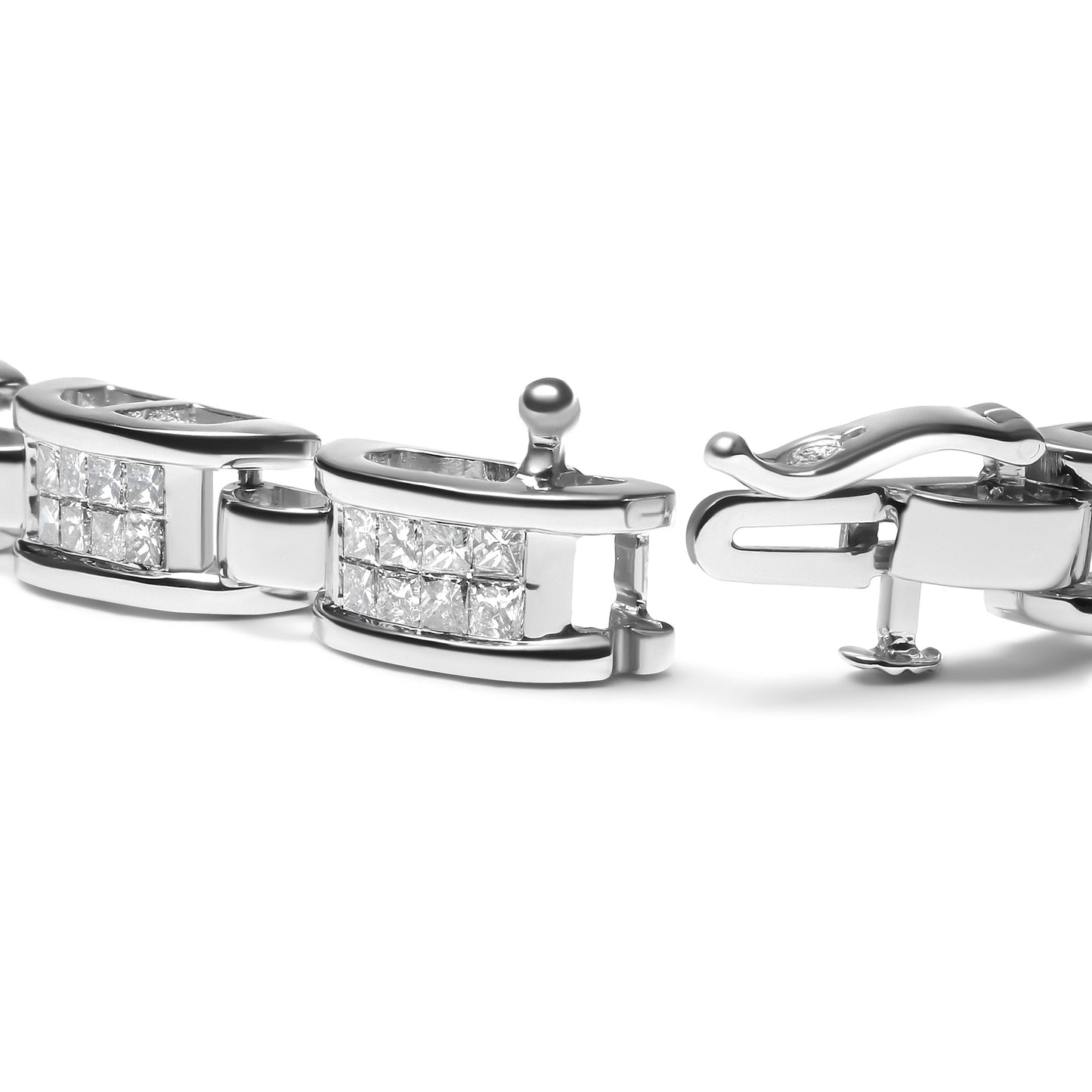 14K White Gold 3.0 Cttw Invisible Set Princess Cut Diamond Link and Buckle 7.25" Tennis Bracelet (I-J Color, I1-I2 Clarity) Bids.com