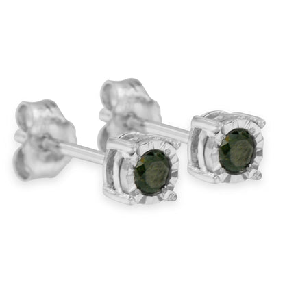 Sterling Silver Rose Cut Treated Green Diamond Solitaire Stud Earrings (0.25 cttw, Green Color, I2-I3 Clarity) Bids.com