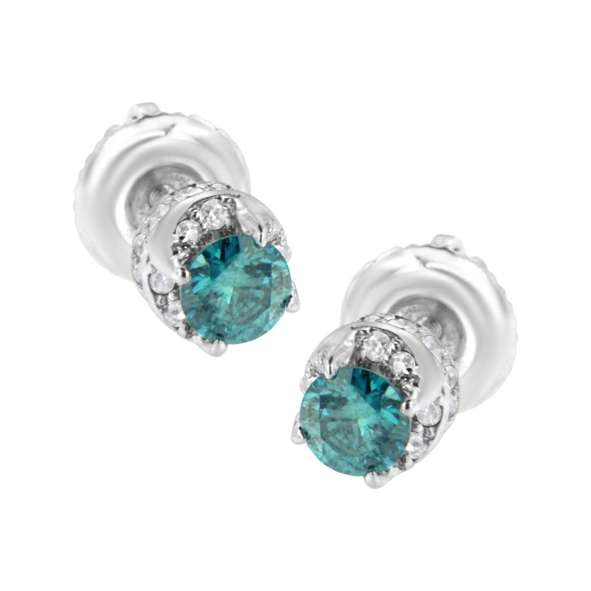 14K White Gold 1/2 cttw White and Treated Blue Round Diamond Earrings (I-J I2-I3) Bids.com
