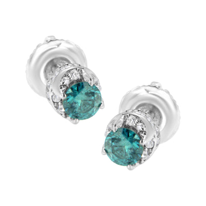 14K White Gold 1/2 cttw White and Treated Blue Round Diamond Earrings (I-J I2-I3) Bids.com