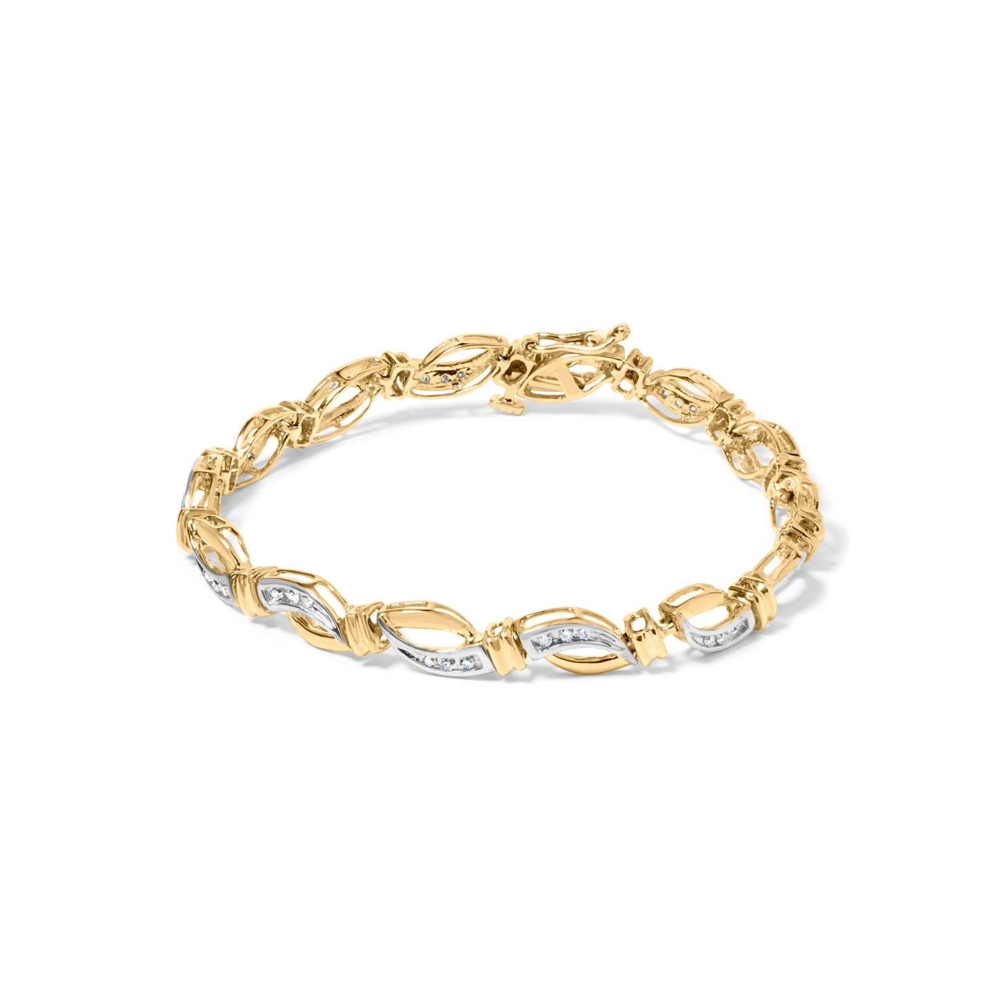 10K Yellow and White Gold 1/2 Cttw Channel Set Diamond Infinity Link 7" Tennis Bracelet (H-I Color, I1-I2 Clarity) Bids.com