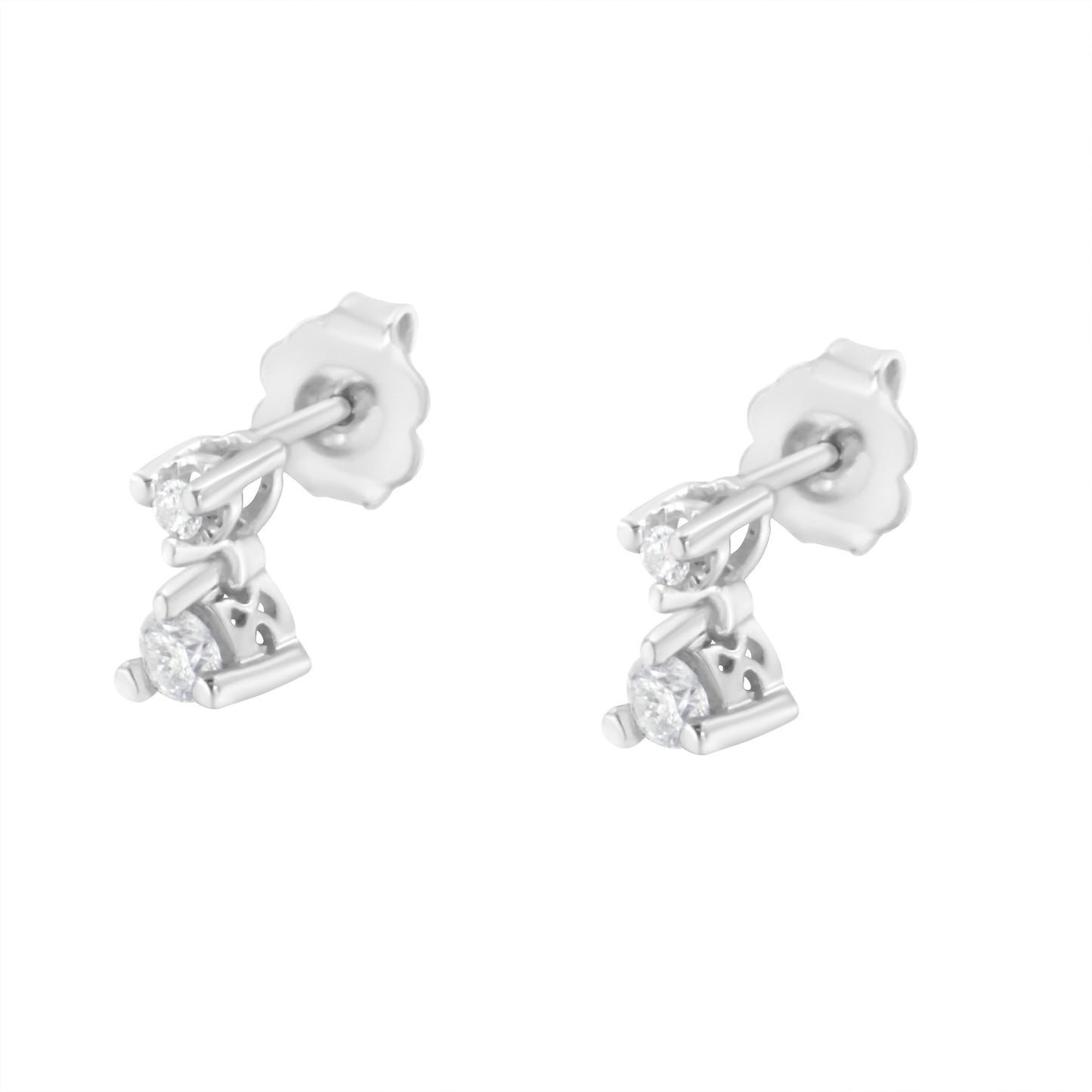 14K White Gold 1/4 Cttw Double Diamond Drop and Dangle Stud Earrings (H-I Color, SI1-SI2 Clarity) Bids.com