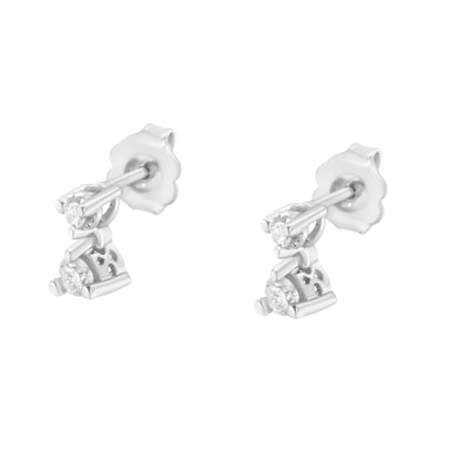 14K White Gold 1/4 Cttw Double Diamond Drop and Dangle Stud Earrings (H-I Color, SI1-SI2 Clarity) Bids.com