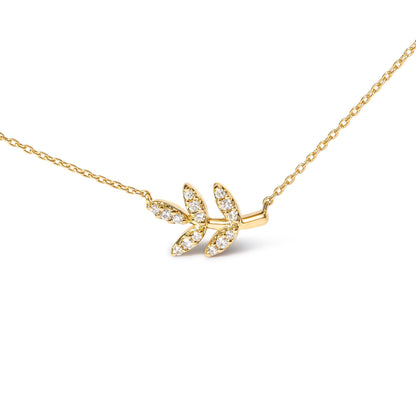 10K Yellow Gold 1/10 Cttw Diamond Leaf and Branch 18" Pendant Necklace (H-I Color, I1-I2 Clarity) Bids.com