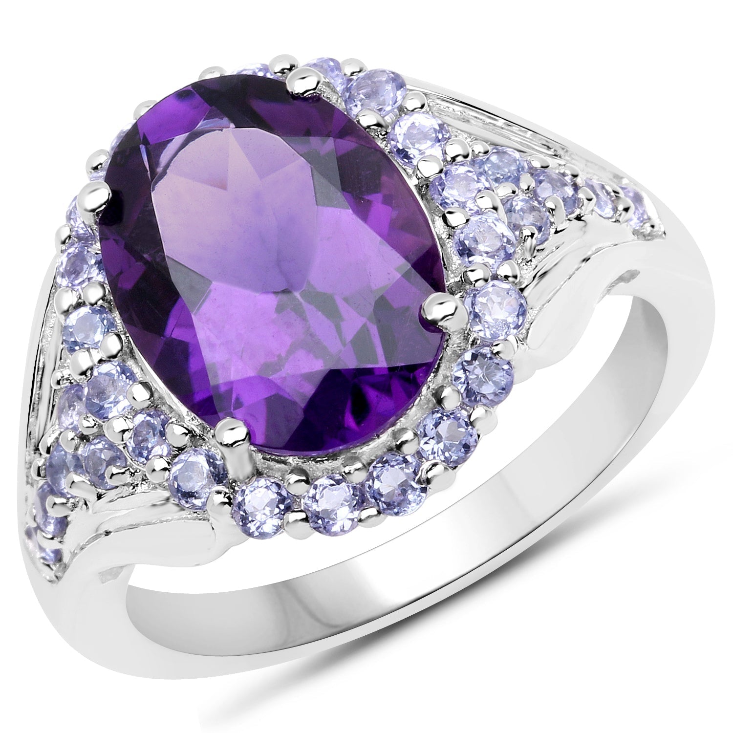 5.90 Carat Genuine Amethyst and Tanzanite .925 Sterling Silver Ring Bids.com