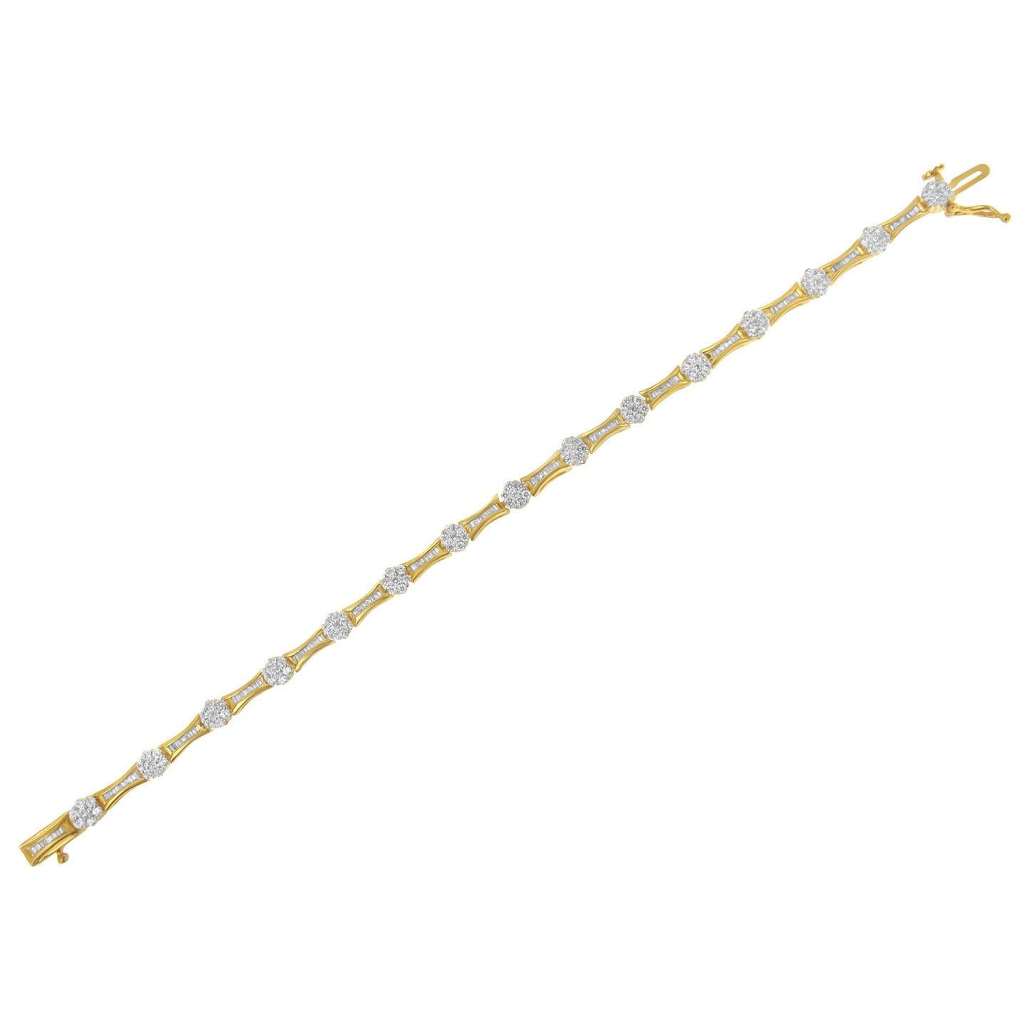 10K Yellow and White Gold 2.00 cttw Round and Baguette-Cut Diamond Link Bracelet (I-J Color, I2-I3 Clarity) - Size 7.25" Bids.com