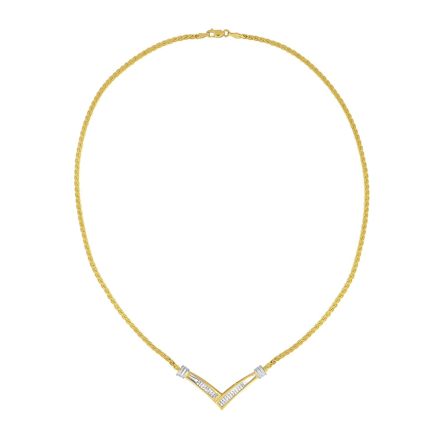 10K Yellow and White Gold 1/2 Cttw Princess Cut Diamond Channel-Set â€œVâ€ Shape 18" Franco Chain Necklace (H-I Color, SI2-I1 Clarity) Bids.com