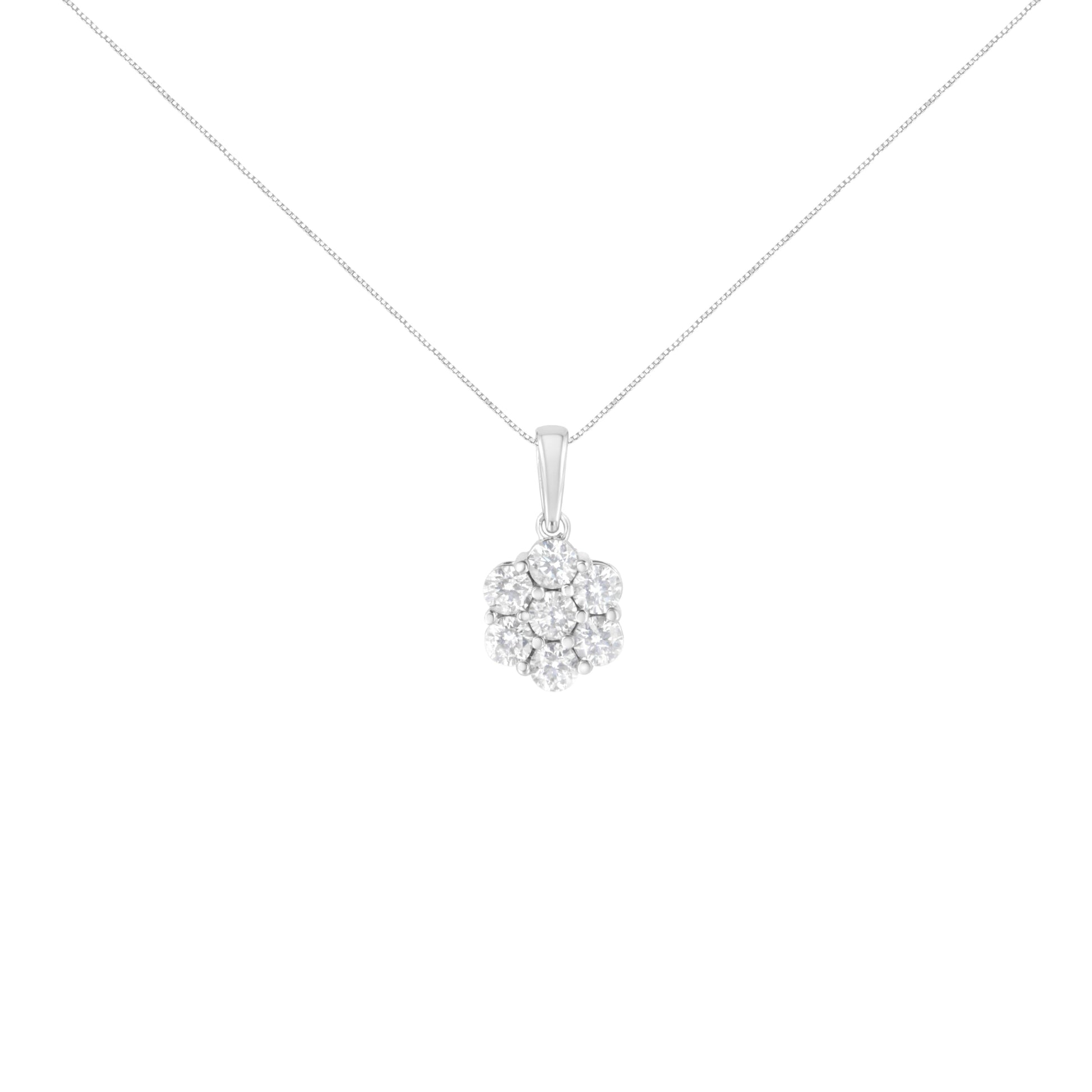 14K White Gold 2.00 Cttw Brilliant Round-Cut Diamond 7 Stone Flower Cluster 18" Pendant Necklace (H-I Color, SI2-I1 Clarity) Bids.com