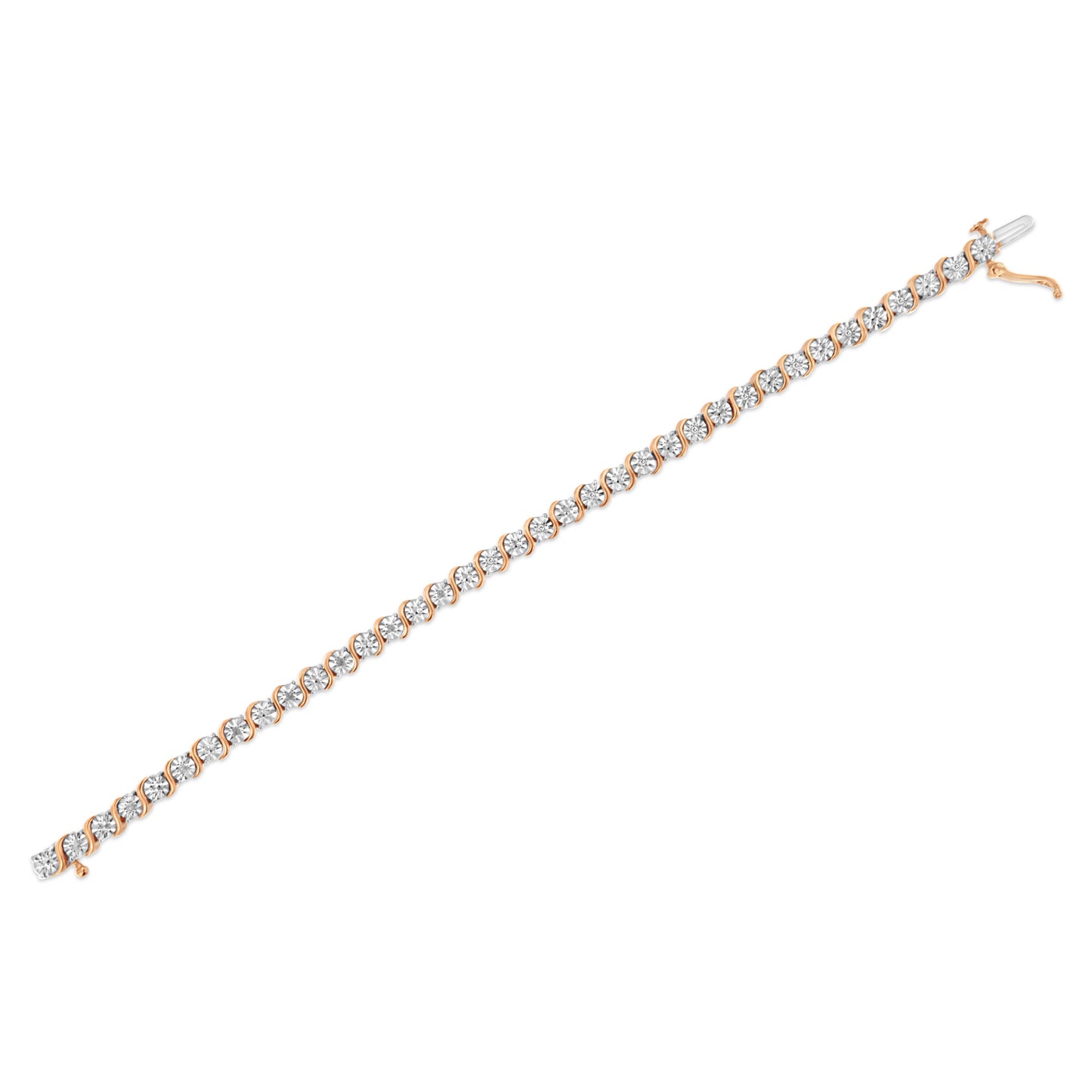 14K Rose Gold Plated .925 Sterling Silver 1/10 Cttw Diamond Round Miracle Plate and "S" Link Tennis Bracelet (I-J Color, I2- I3 Clarity) - 7" Bids.com