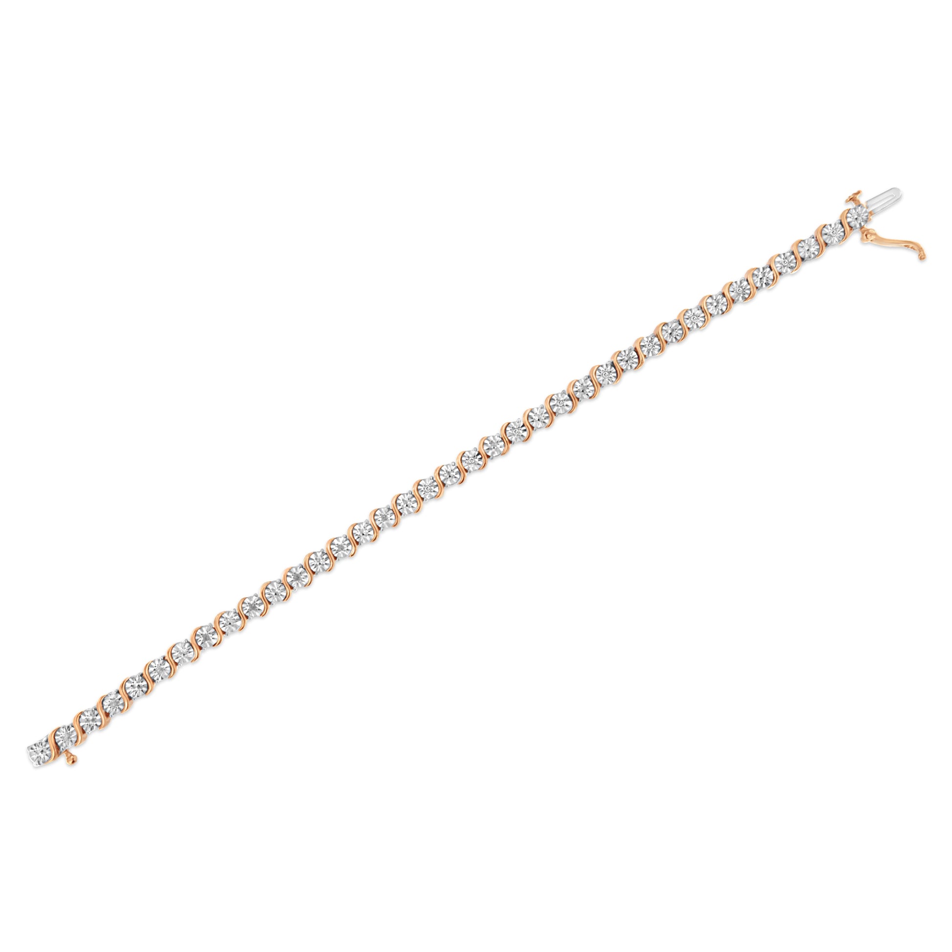 14K Rose Gold Plated .925 Sterling Silver 1/10 Cttw Diamond Round Miracle Plate and "S" Link Tennis Bracelet (I-J Color, I2- I3 Clarity) - 7" Bids.com