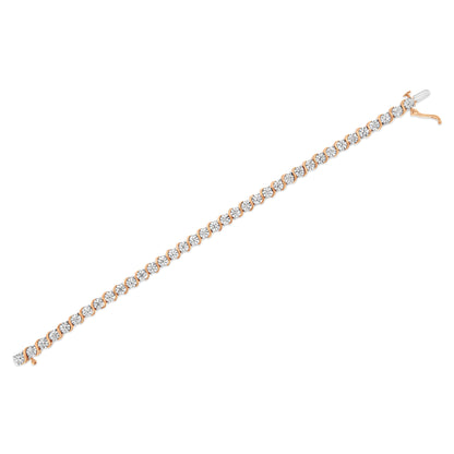 14K Rose Gold Plated .925 Sterling Silver 1/10 Cttw Diamond Round Miracle Plate and "S" Link Tennis Bracelet (I-J Color, I2- I3 Clarity) - 7" Bids.com