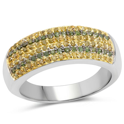 0.43 Carat Genuine Green Diamond and Yellow Diamond .925 Sterling Silver Ring Bids.com