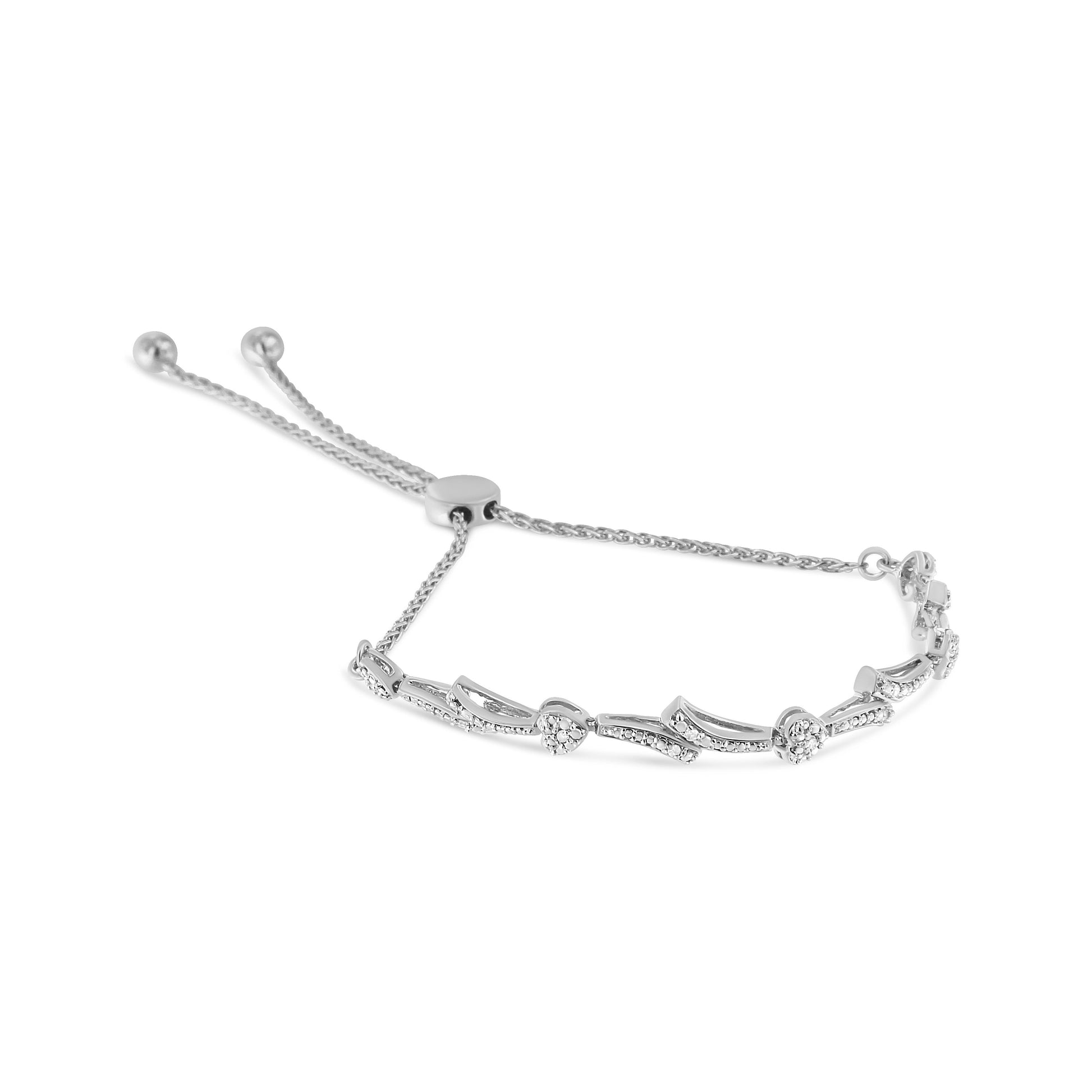 14K Yellow Gold Plated .925 Sterling Silver Diamond Accent Heart and Wave Link Bolo Bracelet (I-J Color, I2-I3 Clarity) - 6" to 9" Adjustable Bids.com