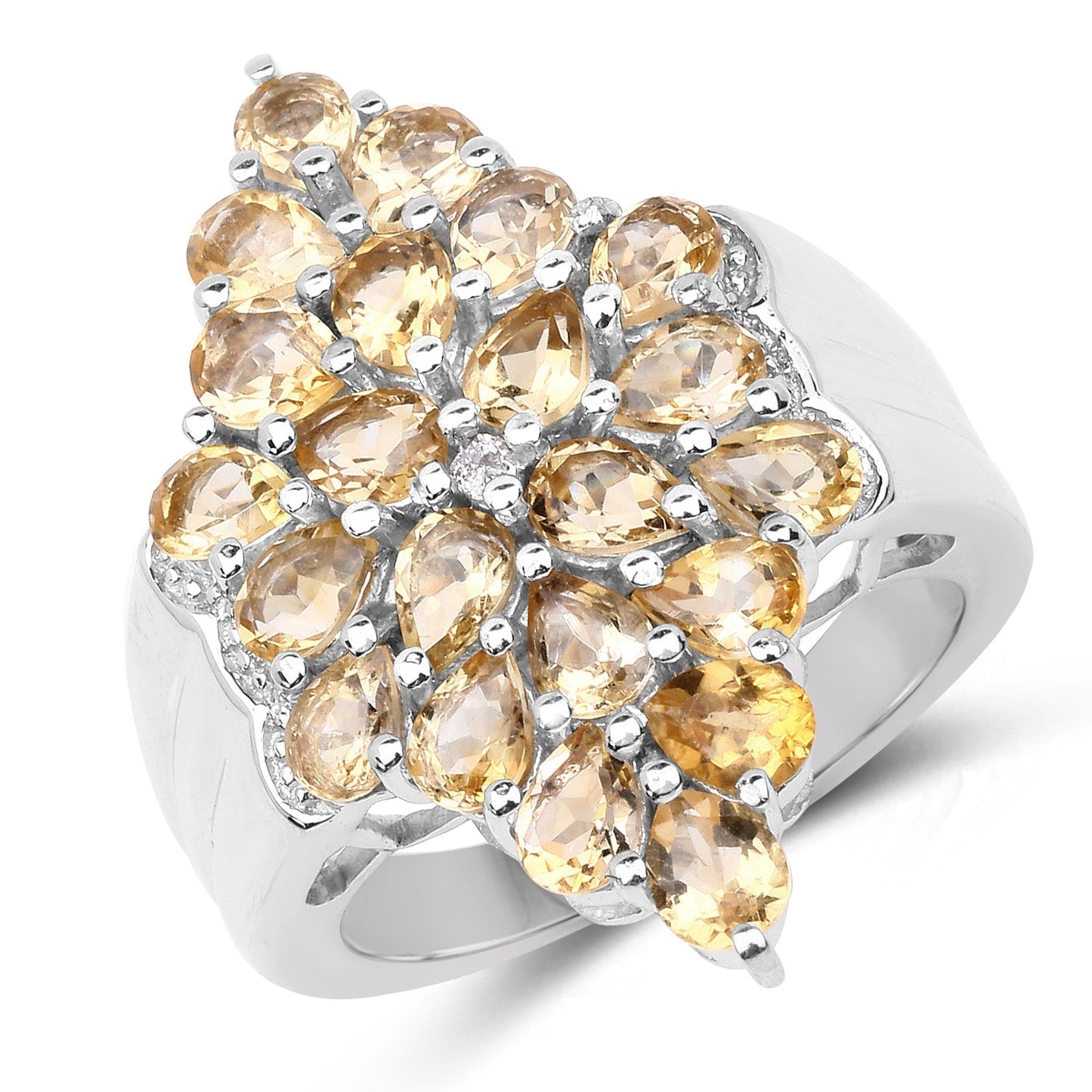 3.54 Carat Genuine Citrine and White Topaz .925 Sterling Silver Ring Bids.com