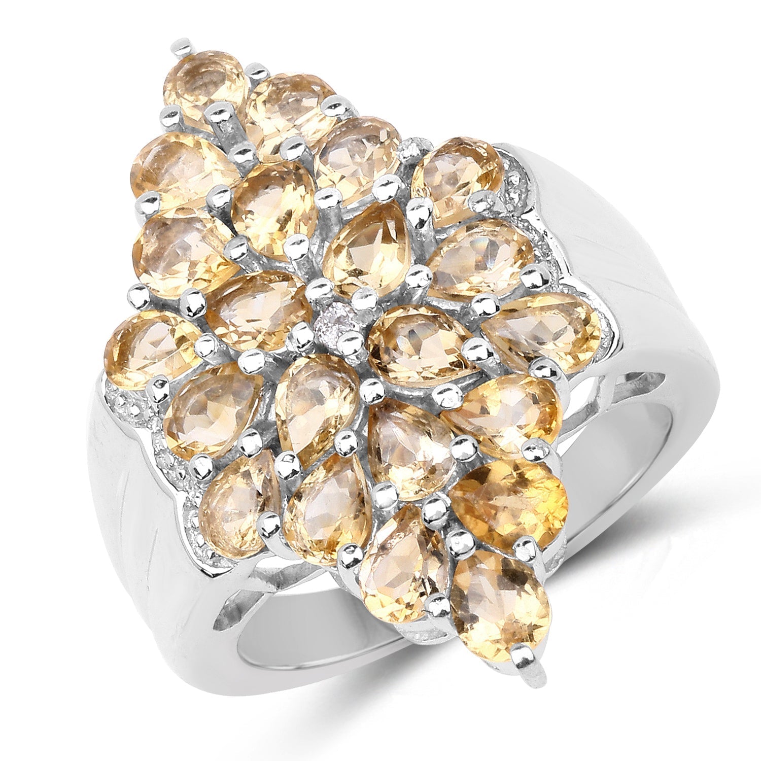 3.54 Carat Genuine Citrine and White Topaz .925 Sterling Silver Ring Bids.com