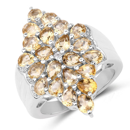 3.54 Carat Genuine Citrine and White Topaz .925 Sterling Silver Ring Bids.com