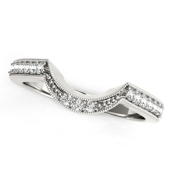 14k White Gold Round Diamond Curved Antique Wedding Band (1/4 cttw) Bids.com