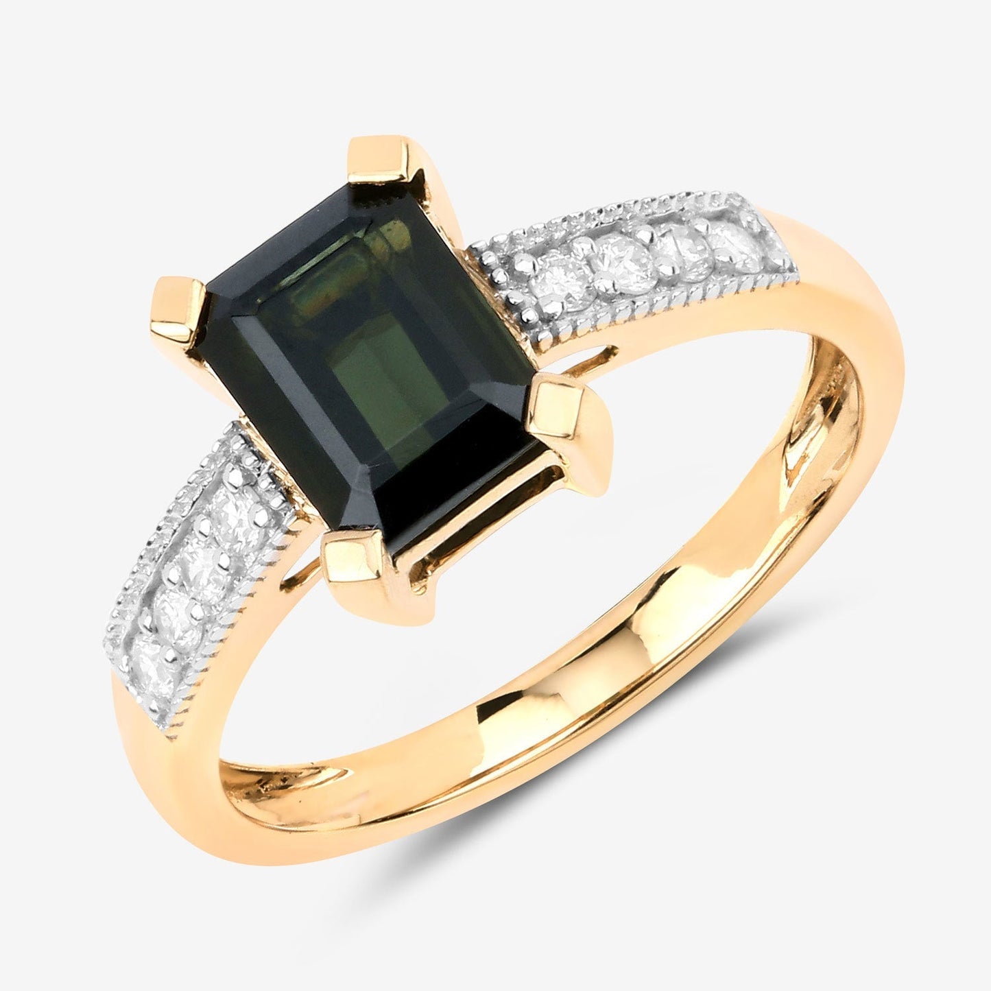 1.91 Carat Genuine Green Tourmaline and White Diamond 14K Yellow Gold Ring Bids.com
