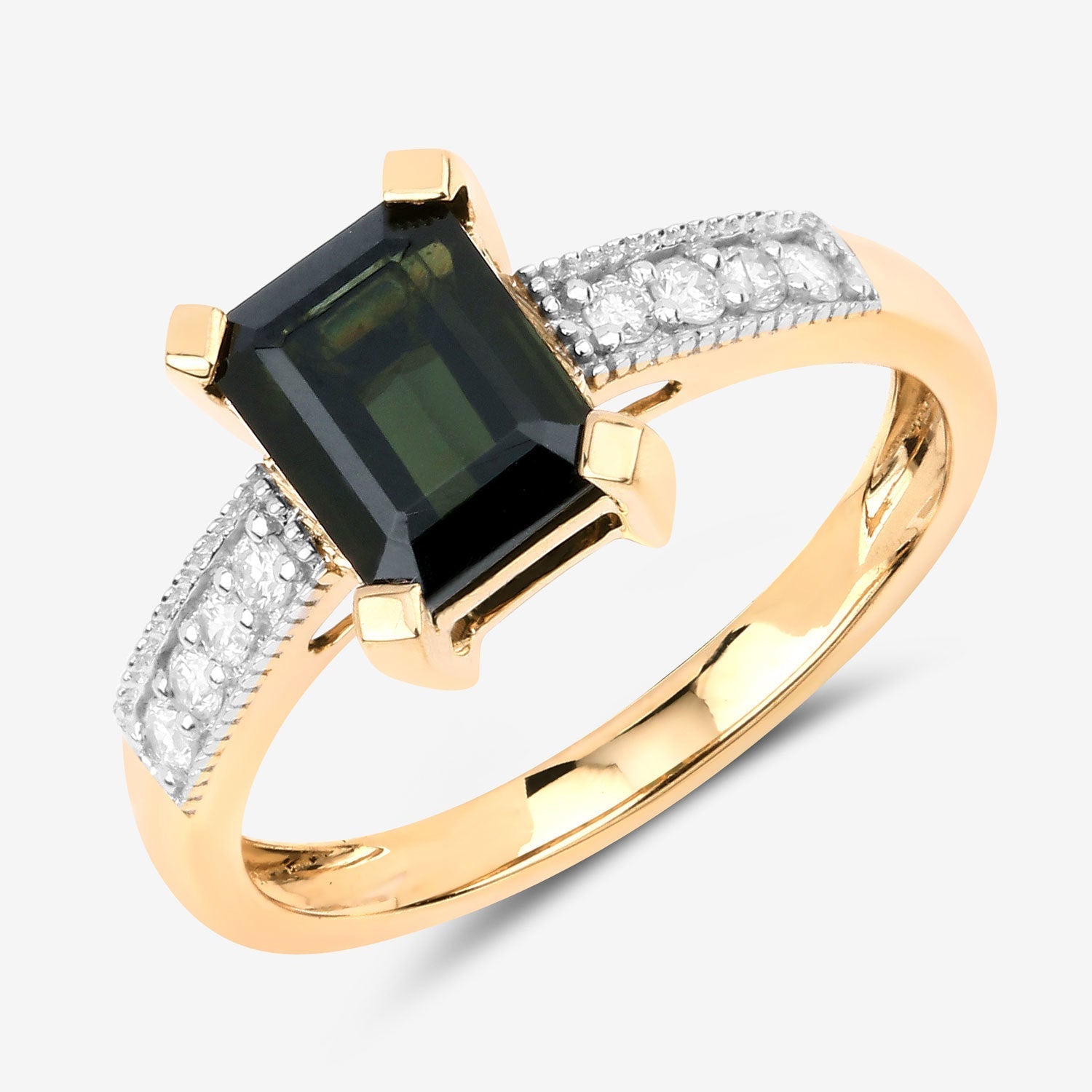 1.91 Carat Genuine Green Tourmaline and White Diamond 14K Yellow Gold Ring Bids.com