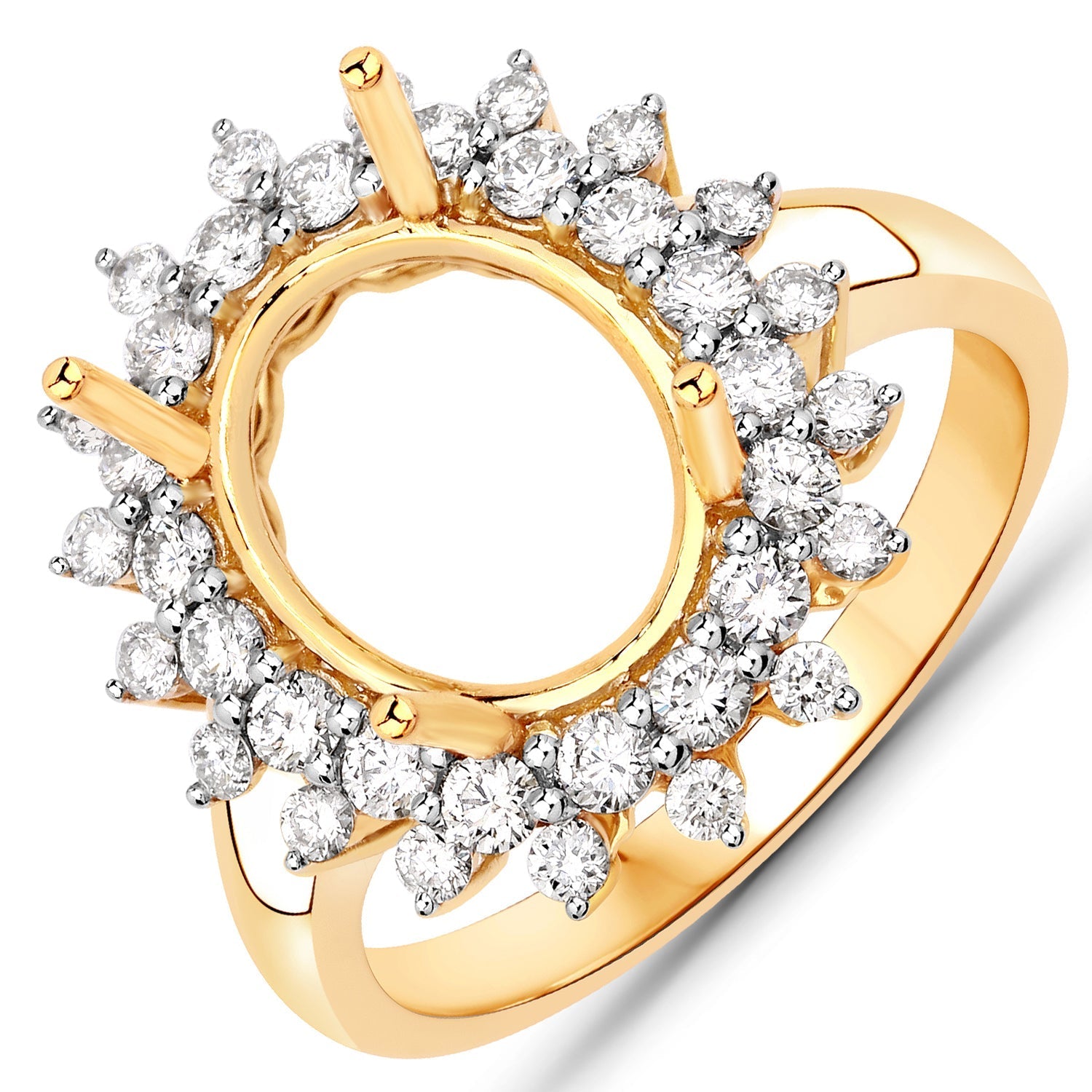 0.79 Carat Genuine White Diamond 14K Yellow Gold Semi Mount Ring - holds 11x9mm Oval Gemstone Bids.com